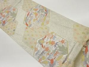 亀甲に松竹梅・鶴・花菱模様織出し袋帯